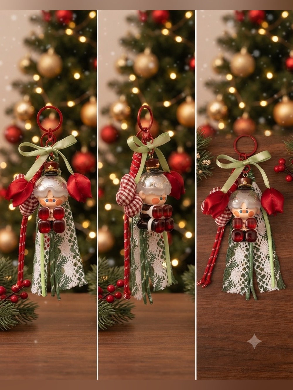 Holiday Pino Jelly Tassel Ornament Keychain - Red & Green Popmart
